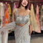 Silver Sequin Draped Saree with Embellished Bustier Blouse