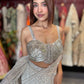 Silver Sequin Draped Saree with Embellished Bustier Blouse