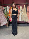 Black Sequin Draped Saree with Embellished Designer Blouse