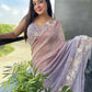 Blush-lavender Ombre Saree With Sequin-embroidered Florals