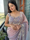 Blush-lavender Ombre Saree With Sequin-embroidered Florals