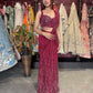 Wine Sequin Draped Saree with Embellished Corset Blouse