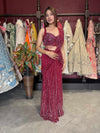 Wine Sequin Draped Saree with Embellished Corset Blouse