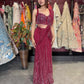 Wine Sequin Draped Saree with Embellished Corset Blouse