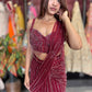 Wine Sequin Draped Saree with Embellished Corset Blouse