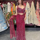 Wine Sequin Draped Saree with Embellished Corset Blouse