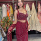 Wine Sequin Draped Saree with Embellished Corset Blouse