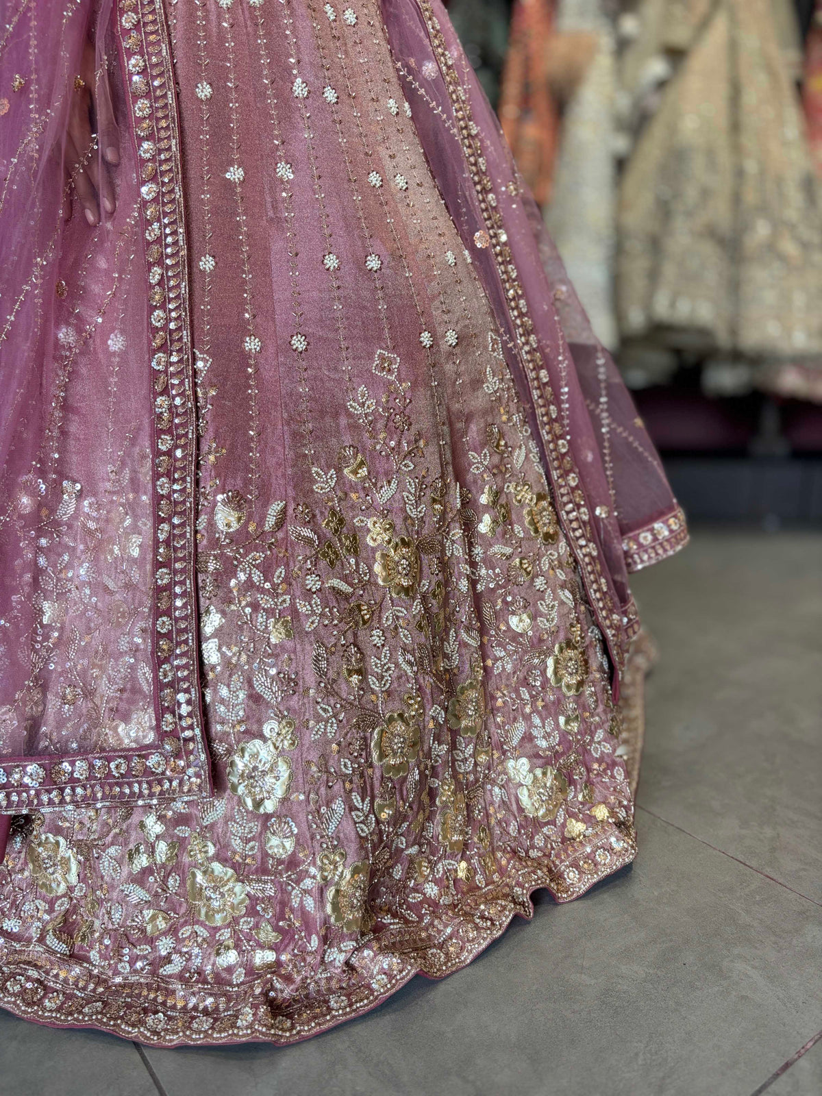 Dusty Rose Heavy Embroidered Designer Lehenga with Dupatta