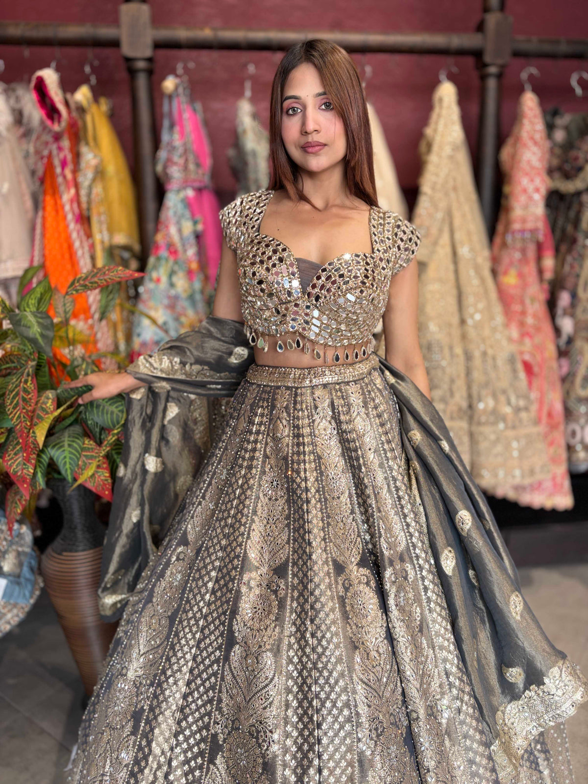 Silver Grey Heavy Mirror Work Non Bridal Lehenga with Dupatta