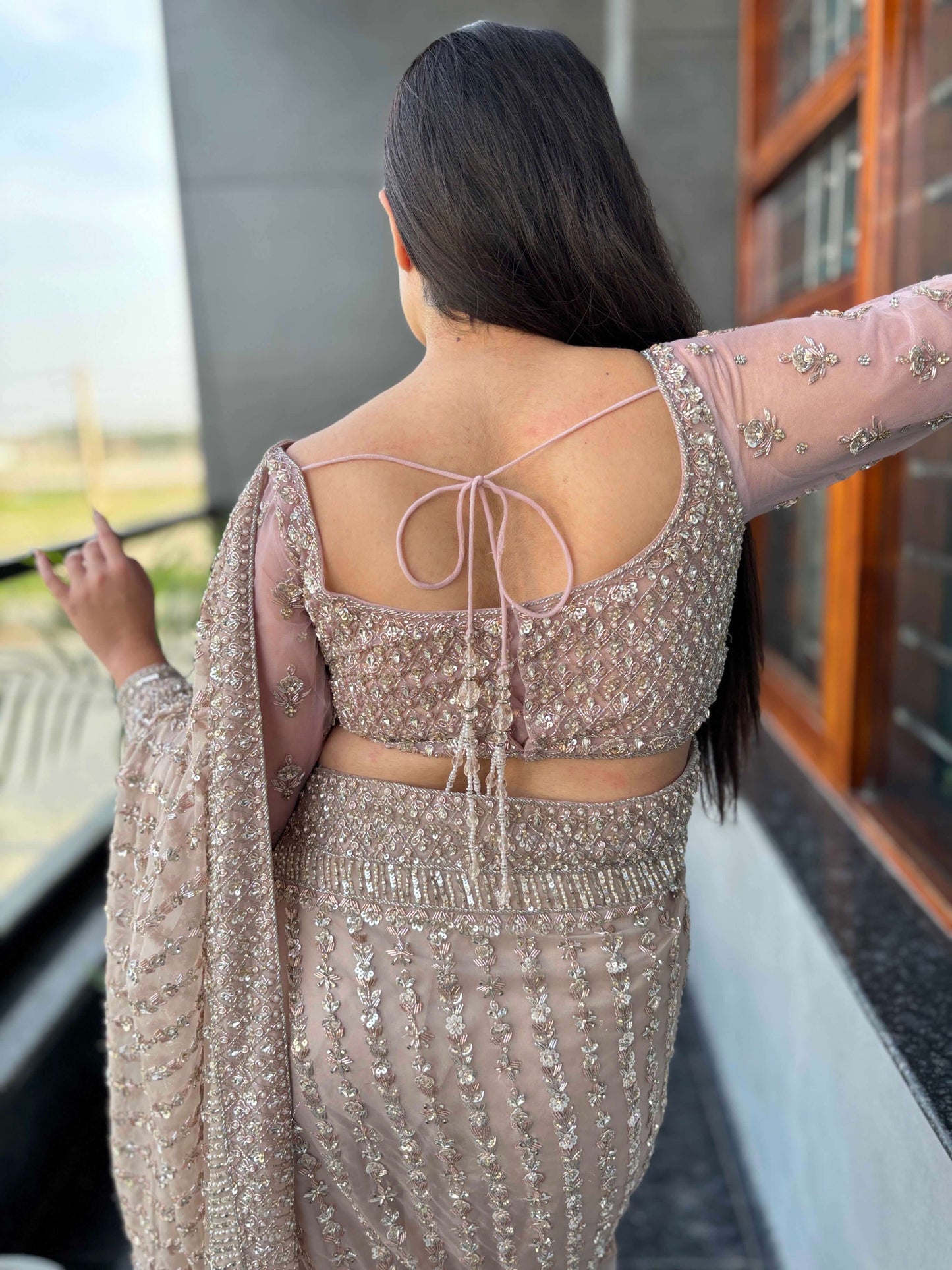 Sequin Embroidered Net Saree With Heavy Designer Blouse