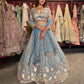 Powder Blue Gold Embroidered Designer Lehenga with Dupatta