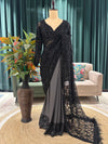 Black Designer Saree with Geometric Sequin Embroidery
