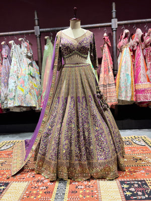 Royal Purple Zari Embroidered Lehenga With Designer Dupatta