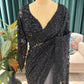 Black Designer Saree with Geometric Sequin Embroidery