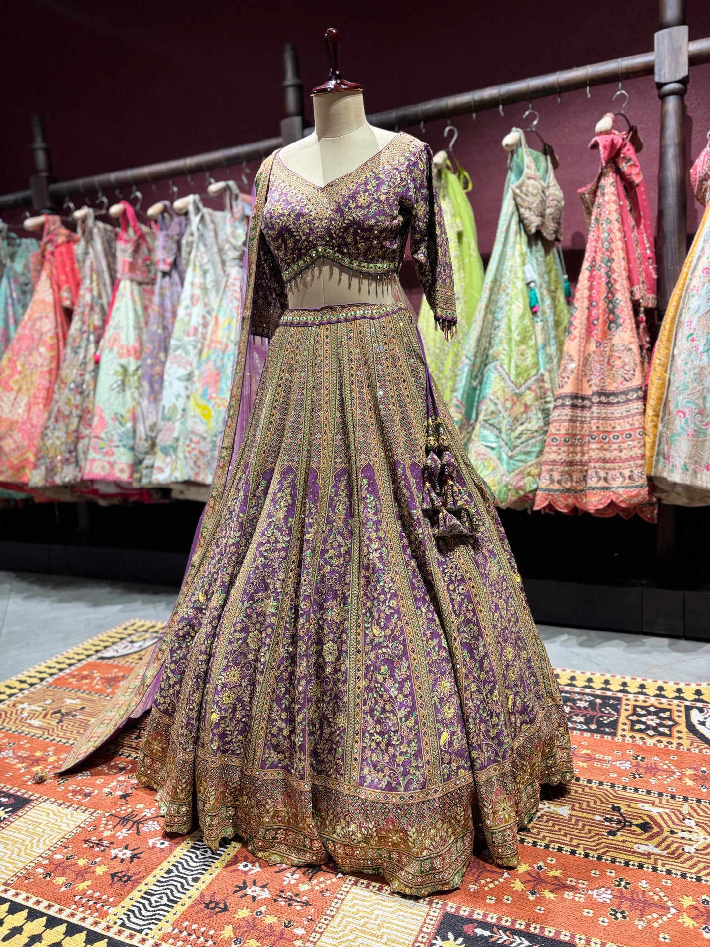 Royal Purple Zari Embroidered Lehenga With Designer Dupatta