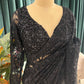 Black Designer Saree with Geometric Sequin Embroidery