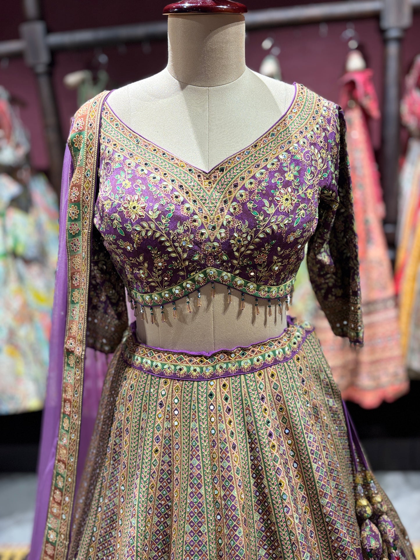 Royal Purple Zari Embroidered Lehenga With Designer Dupatta