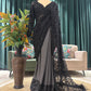 Black Designer Saree with Geometric Sequin Embroidery