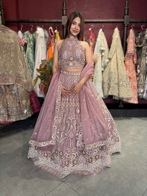 Dusty Mauve Heavy Embroidered Lehenga with Dupatta