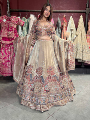 Champagne Gold Heritage Embroidered Designer Lehenga with Dupatta