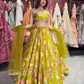 Mehendi Green Floral Printed Designer Lehenga with Embellished Blouse