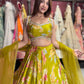 Mehendi Green Floral Printed Designer Lehenga with Embellished Blouse