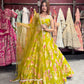 Mehendi Green Floral Printed Designer Lehenga with Embellished Blouse