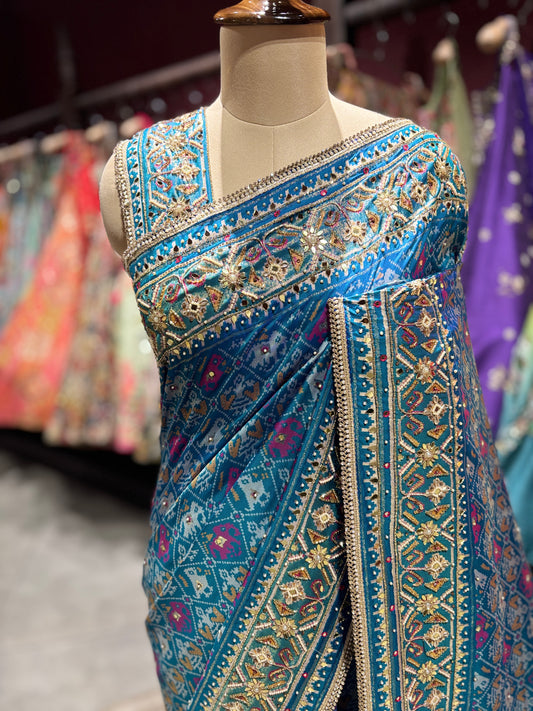 Royal Blue Patola Silk Saree with Rich Zari Border Weave