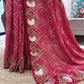 Red Bandhani Saree with Heavy Gold Embroidery