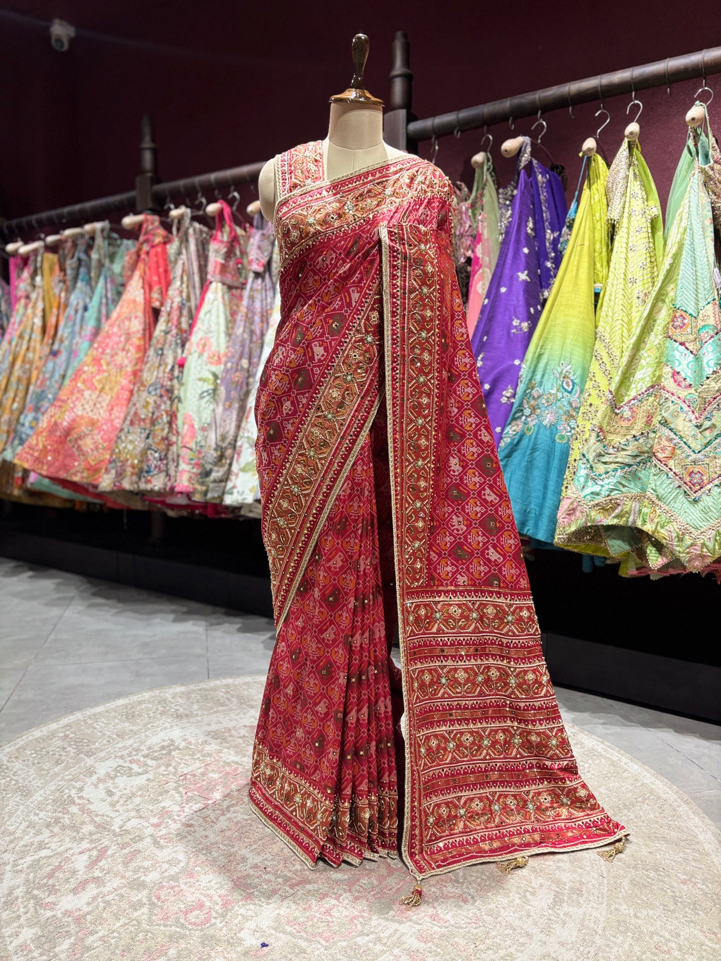 Royal Red Patola Silk Saree with Rich Zari Border Weave