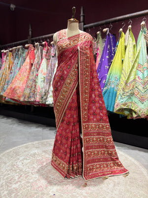 Royal Red Patola Silk Saree with Rich Zari Border Weave