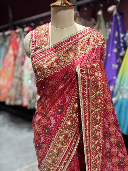 Royal Red Patola Silk Saree with Rich Zari Border Weave