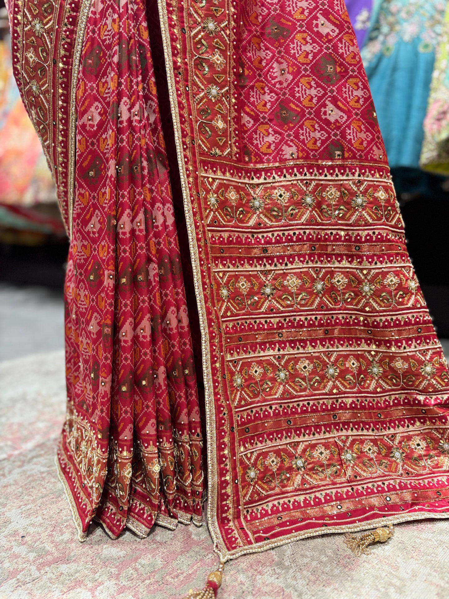 Royal Red Patola Silk Saree with Rich Zari Border Weave