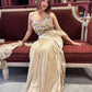 Champagne Gold Sequin Pre-Draped Saree Set with Embellished Blouse