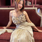 Champagne Gold Sequin Pre-Draped Saree Set with Embellished Blouse