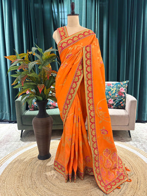 Orange Festive Embroidered Saree with Rich Designer Border