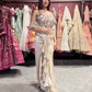 Champagne Gold Sequin Pre-Draped Saree Set with Embellished Blouse