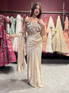 Champagne Gold Sequin Pre-Draped Saree Set with Embellished Blouse