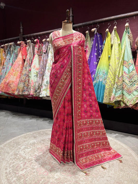 Royal Rani Patola Silk Saree with Rich Zari Border Weave