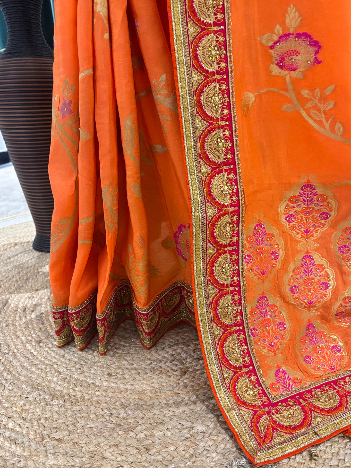 Orange Festive Embroidered Saree with Rich Designer Border