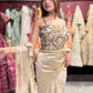 Champagne Gold Sequin Pre-Draped Saree Set with Embellished Blouse