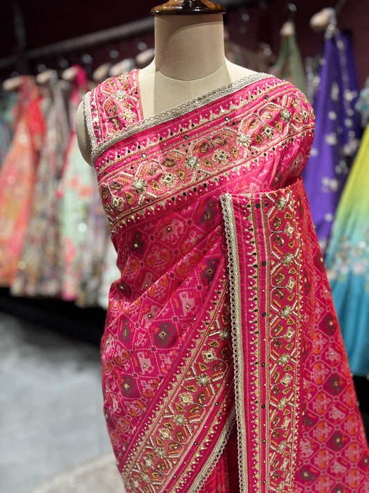 Royal Rani Patola Silk Saree with Rich Zari Border Weave