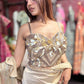 Champagne Gold Sequin Pre-Draped Saree Set with Embellished Blouse