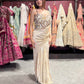 Champagne Gold Sequin Pre-Draped Saree Set with Embellished Blouse