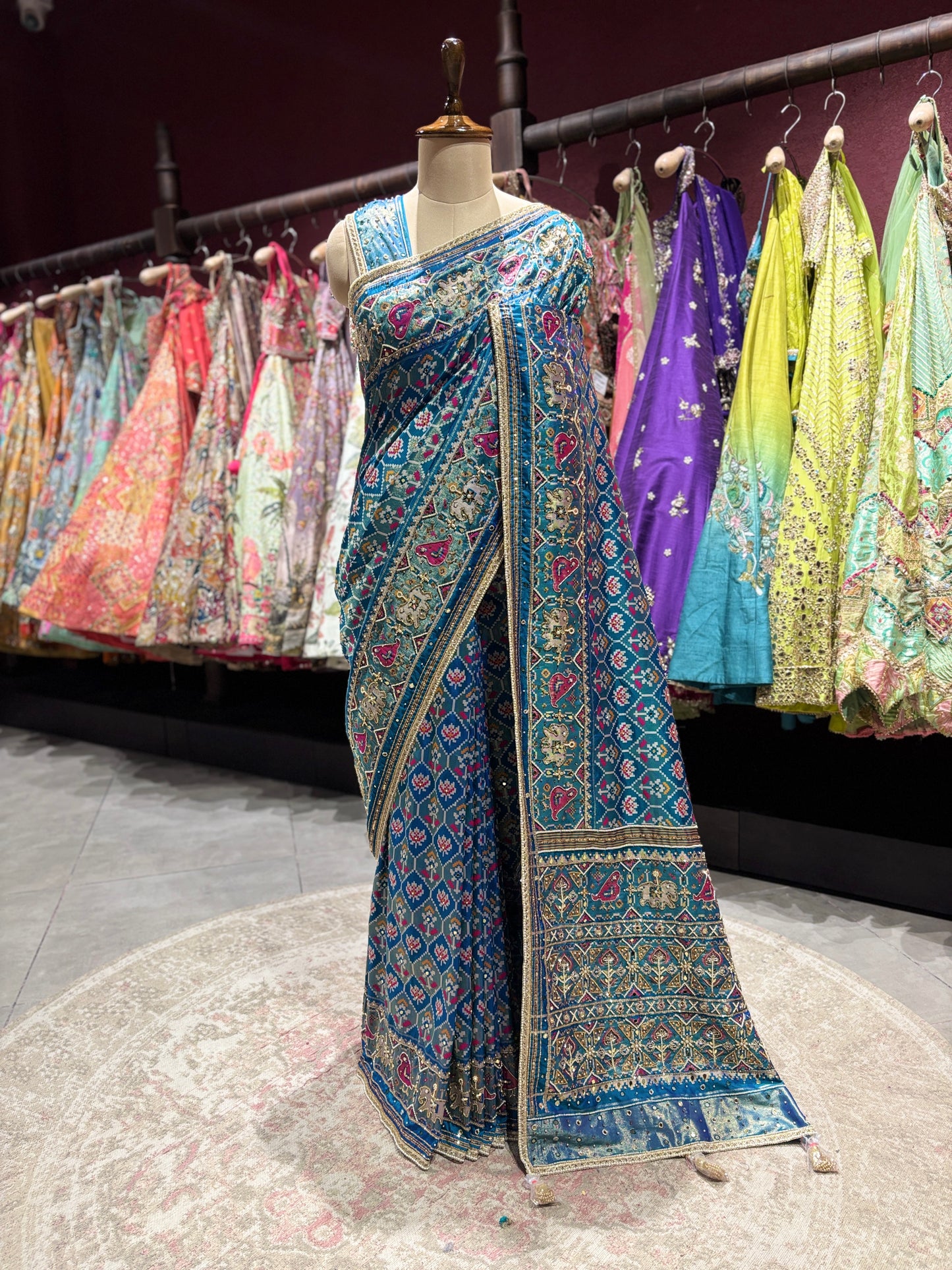 Royal Blue Patola Silk Saree with Zari & Ethnic Motifs