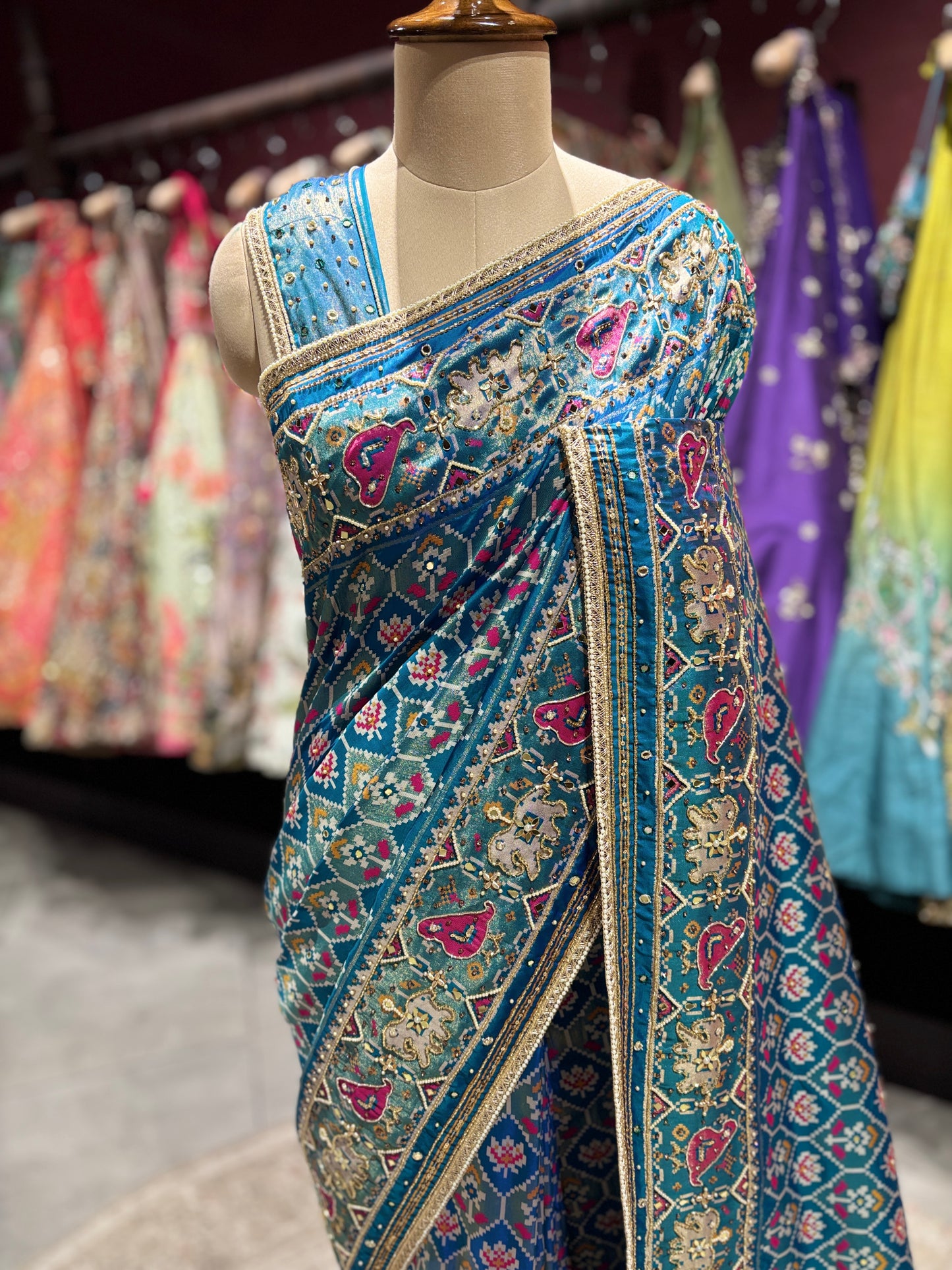 Royal Blue Patola Silk Saree with Zari & Ethnic Motifs