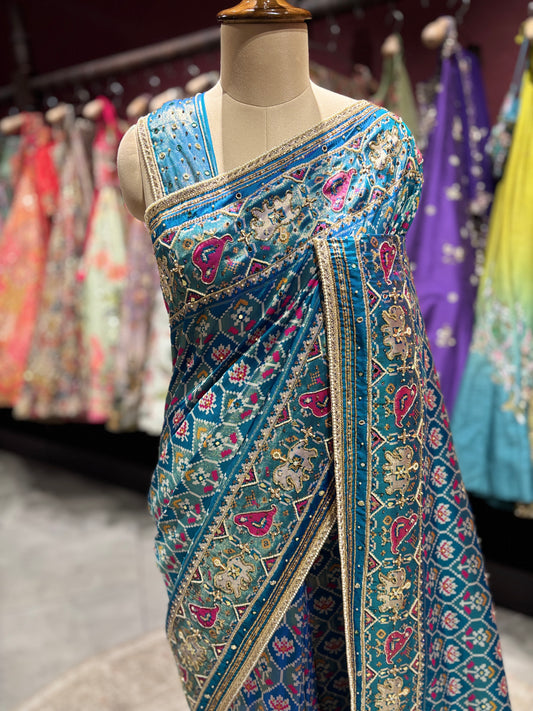 Royal Blue Patola Silk Saree with Zari & Ethnic Motifs