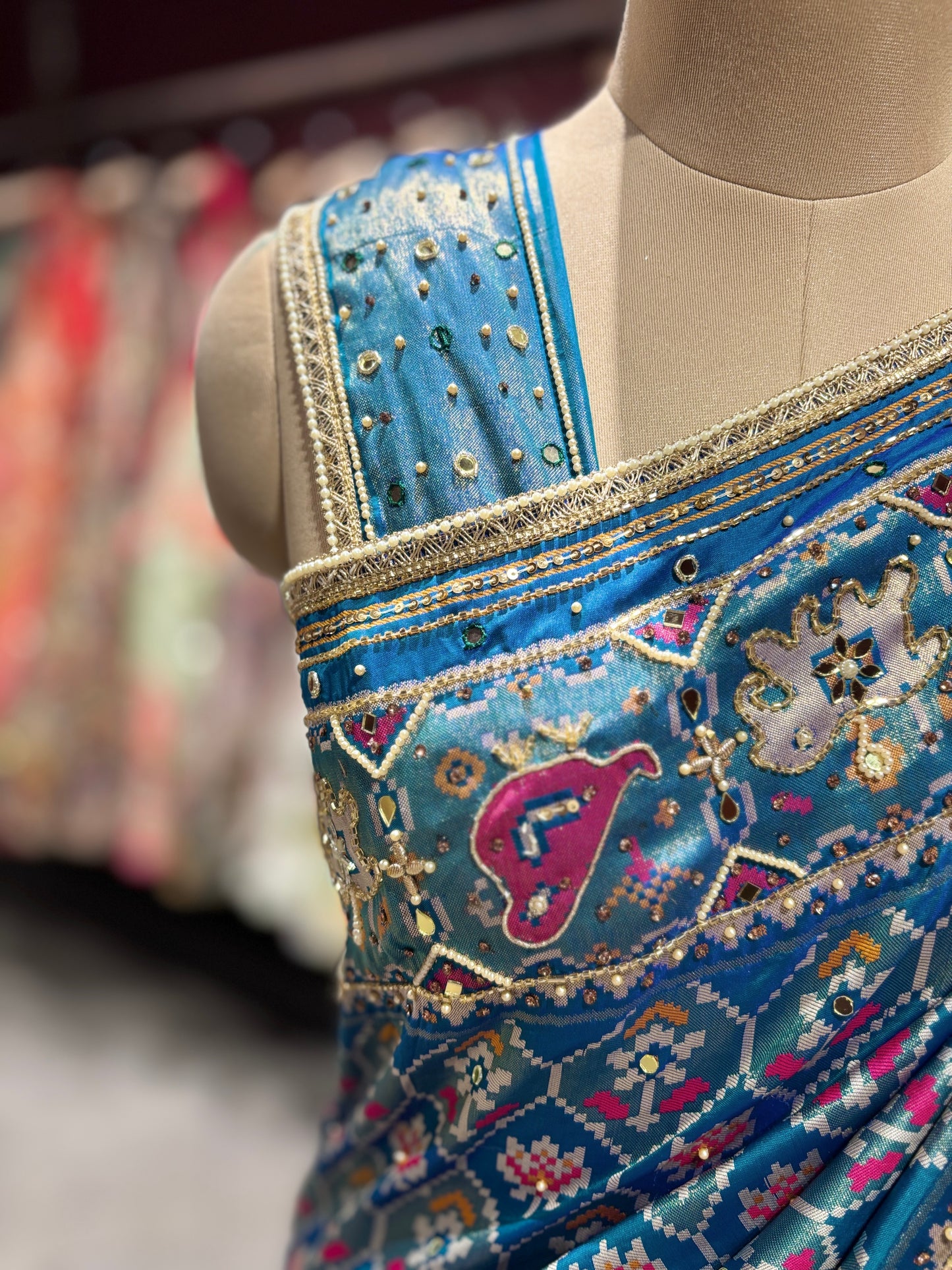 Royal Blue Patola Silk Saree with Zari & Ethnic Motifs