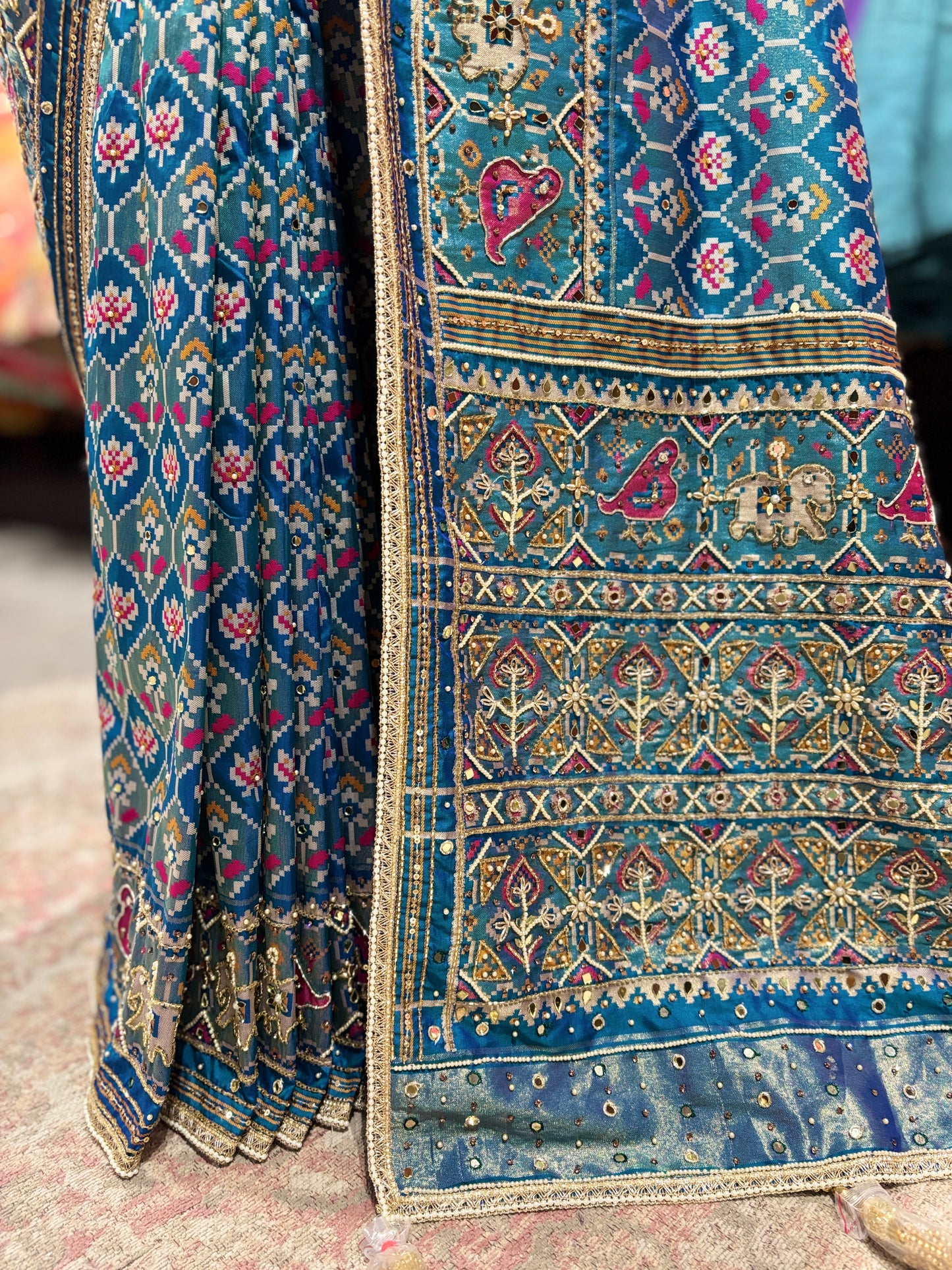 Royal Blue Patola Silk Saree with Zari & Ethnic Motifs