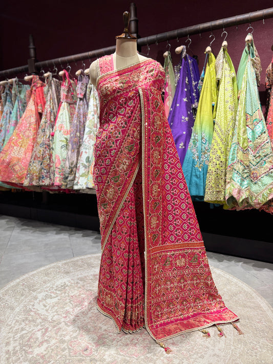 Royal Rani Patola Silk Saree with Zari & Ethnic Motifs